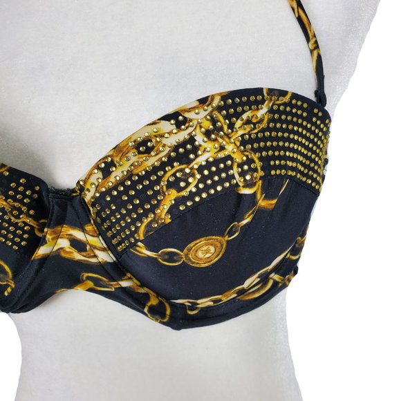 Kardashian Kollection Black Chain Print Bikini Top Women's Medium - Picture 7 of 12